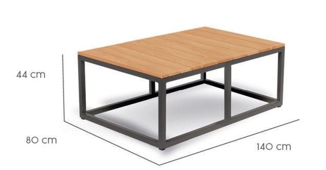 Rio Square Coffee Table XXL Solid Teak (FSC) blad Charcoal / Teak (80x140x44 cm) ~