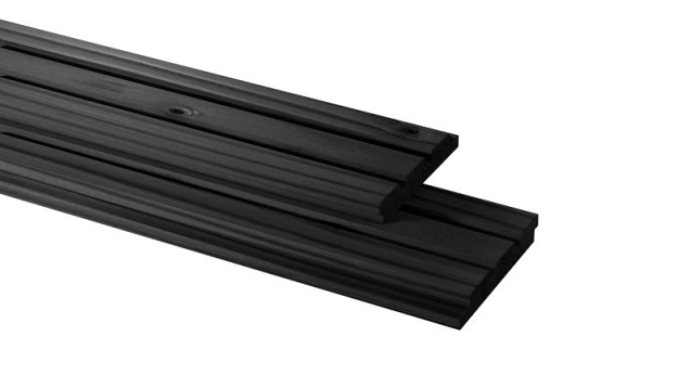 Vuren geschaafd triple profiel 2.2x14x400 cm. zwart gedompeld ~