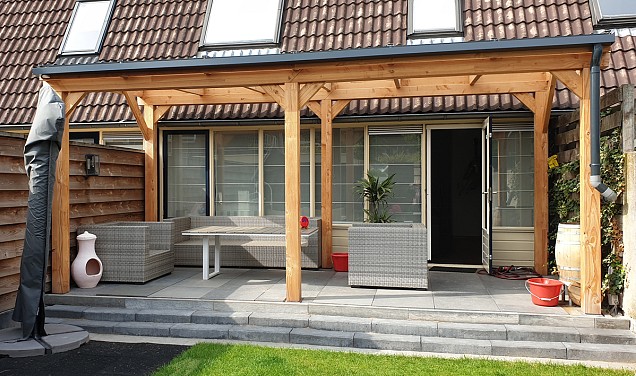 Pext Veranda Douglas - 8060x4000 vrijstaand - staanders 14x14 cm - wit - polycarbonaat helder ~