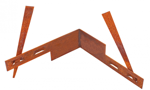Mevosteel hoekstuk met 2 pennen in/outside 36,5x10,2 cm. ongecoat (Corten 2 mm) ~