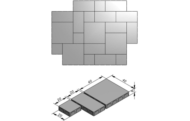 Light Tumbled Gletsjer Grey Wildverband (40x40/40x20/20x20)x6 cm. ~
