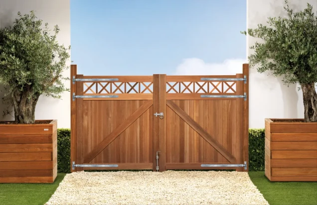 Bangkirai tuinpoort "Belmonte" (dubbel) 40x3000x1800mm met trellis / incl. beslag bc ~