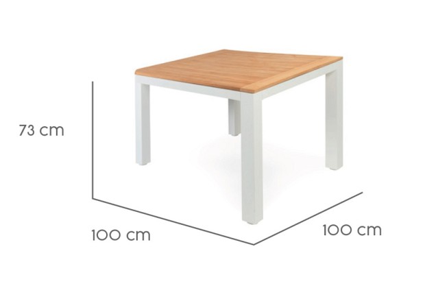 Briga Dutch Table Solid Teak (FSC) blad Wit Frame / Teak (100x100 cm) ~