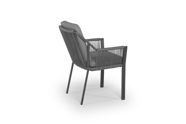 Liv Aluminium Chair Rope. Swiss Fabrics all weather kussens Weersbestendig Olefin rope in rug / arm Charcoal  (58x61x81 cm) ~