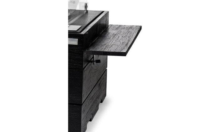 Houten Side Table Teak Black met 2 poeder coated/rubber steunen, 1 set = 2 stuks ~