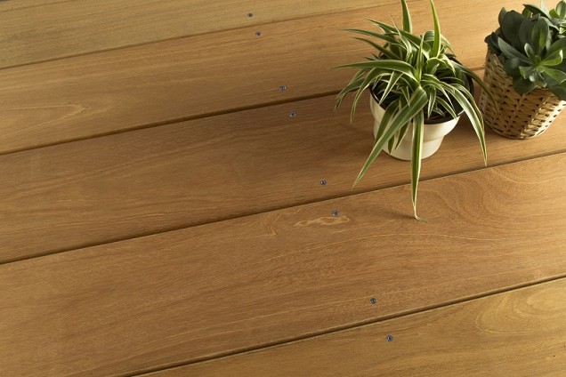 Bankirai 27x145 mm. L=396 cm. terrasplank grof-glad P100 Premium ~