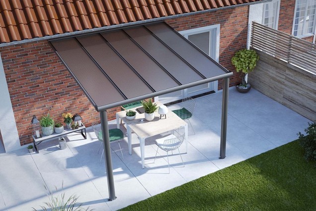 Verasol Smartline veranda Polycarbonaat Helder, 3040Bx3000D mm, 2 staanders, Antraciet struct ~