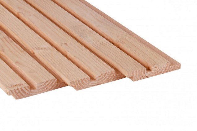 Douglas geschaafd rhombusprofiel 2,7x14,5x300 cm. onbehandeld. ~