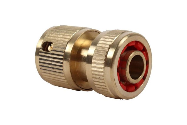 Snelkoppeling met stop en slanghouder Ø 12-18 mm messing in blister ~