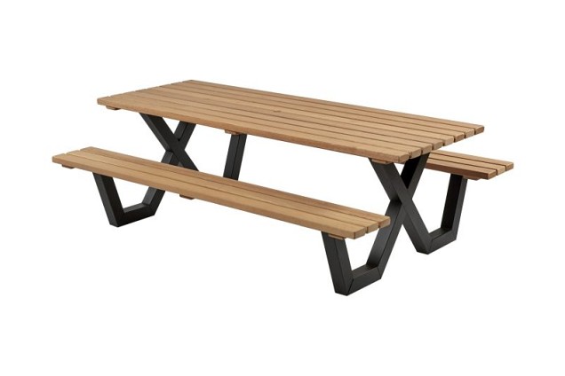 Picknicktafel hardhout, metalen frame, 230x160 cm ~