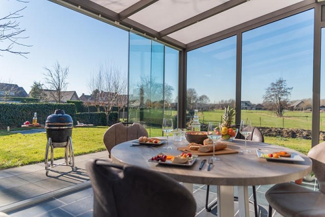 Verasol Greenline veranda Polycarbonaat dak Opaal/Helder, 5000Bx3500D mm, 3 staanders, kleur: n.t.b.