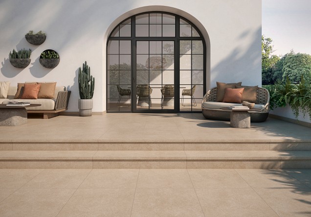 Zwembadrand recht Travis Beige 120x31,5x1,4 cm. ~