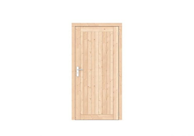 Vuren dichte enkele deur Prestige 108x209 cm. rechtsdraaiend scharnieren RVS beslag onbehandeld. ~