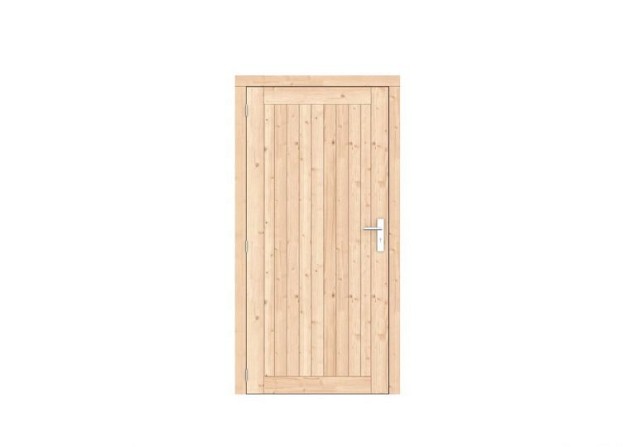 Vuren dichte enkele deur Prestige 108x209 cm. linksdraaiend scharnieren RVS beslag onbehandeld. ~