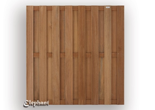 Keruing tuinscherm recht 15L 13mm 39x1800x1800mm V-groef / RVS bc ~