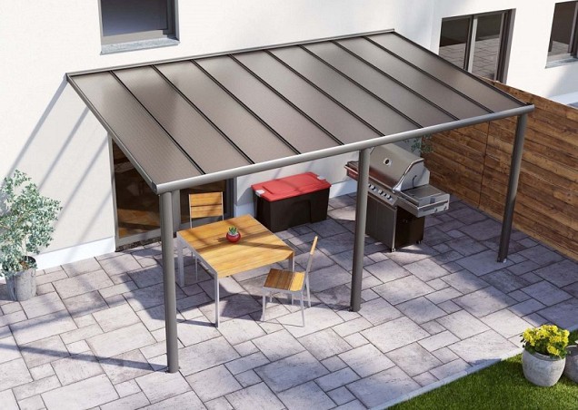 Verasol Smartline veranda Polycarbonaat Helder, 5540Bx2500D mm, 3 staanders, Antraciet struct ~