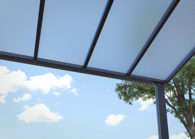 Verasol Smartline veranda Polycarbonaat Helder, 5540Bx3000D mm, 3 staanders, Antraciet struct ~
