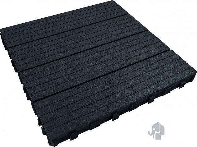 WPC-antraciet FSC tuintegel 4L 11mm click 24x300x300mm groef 4st/set RVS bc ~