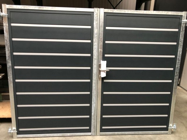 Stalen poortframe Modulair koker 50x40, H=190cm, Breedte=maatwerk: 60-150cm, incl Slotset RVS Klink