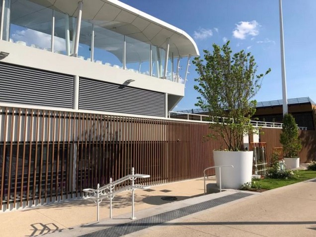 WEO Brise soleil Teak E-klasse 42x60 mm. L390 cm. ~