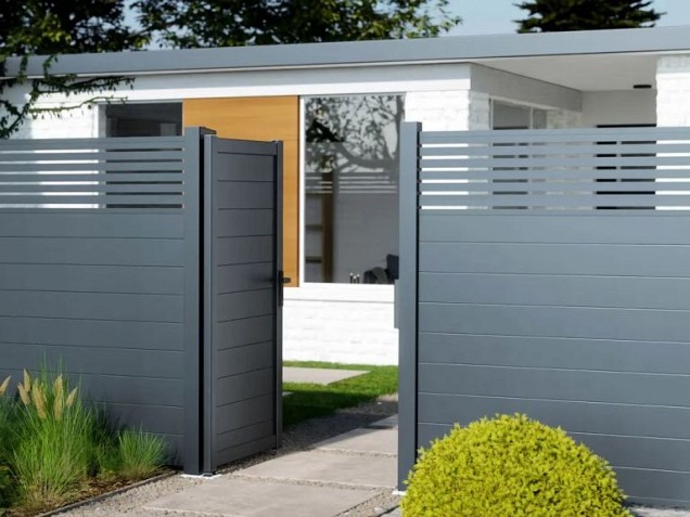 Boston alu vulbaar poortframe 120x183 cm. RAL9005 incl. insteekslot ~