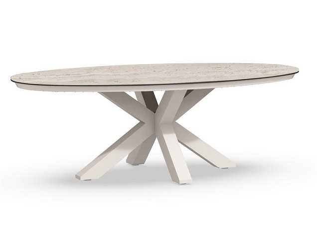 Oblong Dining Table Trespa Travertin 220x130x75 cm Creme White ~