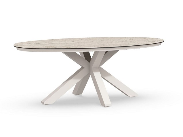 Oblong Dining Table Trespa Travertin 200 x 110 cm Creme White ~