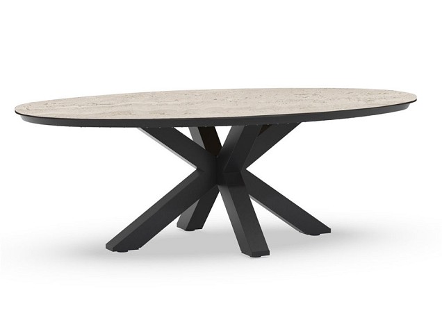 Oblong Dining Table Trespa Travertin 220x130x75 cm Charcoal ~