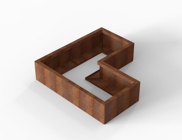 Bloembak Module+ L-vorm 60x120x120x28 cm. Corten ~