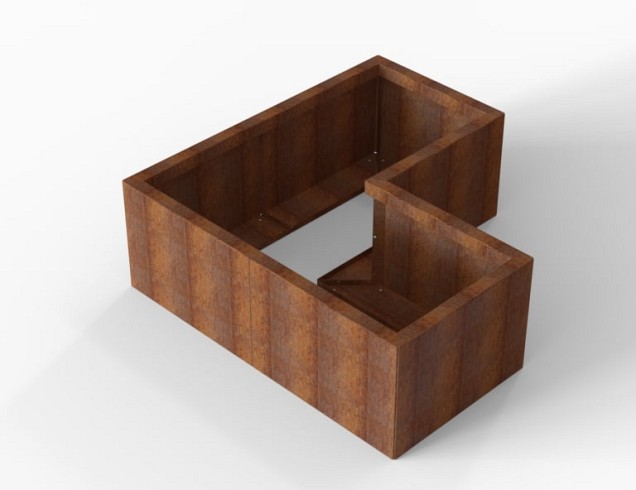 Bloembak Module+ L-vorm 60x120x120x42 cm. Corten ~