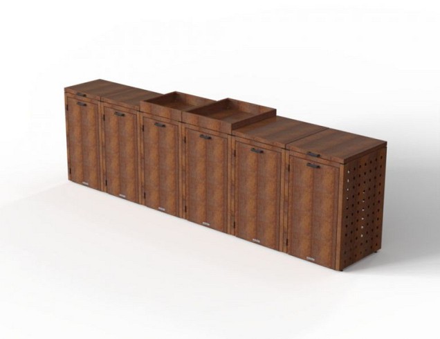 Kliko ombouw 120 ltr - 1 stuk CorTen met tuinbak ~