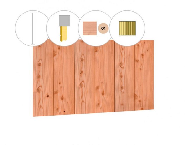 Halfhouts rabat douglas enkelzijdige wand D, 328,5 x 224 cm, kleurloos geïmpregneerd ~