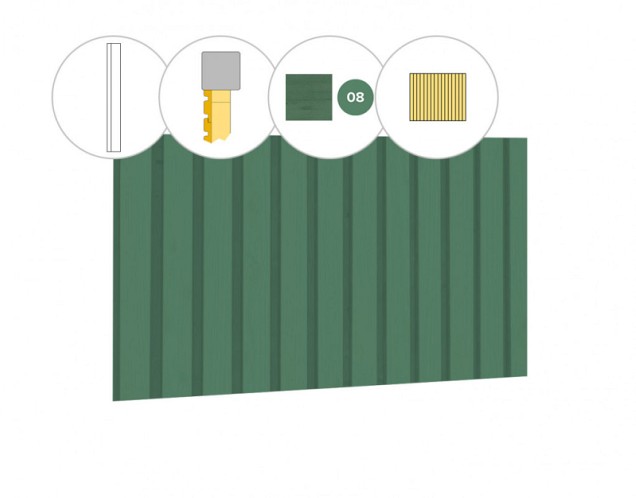 Rhombusprofiel vuren enkelzijdige achterwand D, 328,5 x 186 cm, jungle groen gespoten ~