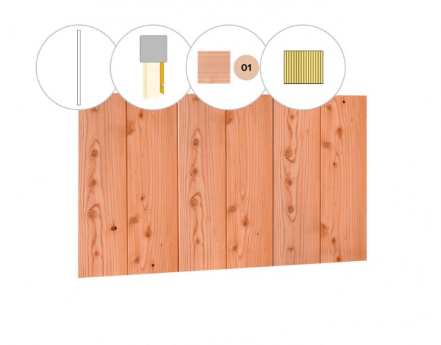 Halfhouts rabat plankenset douglas bij wand D, 328,5 x 224 cm, kleurloos geïmpregneerd ~