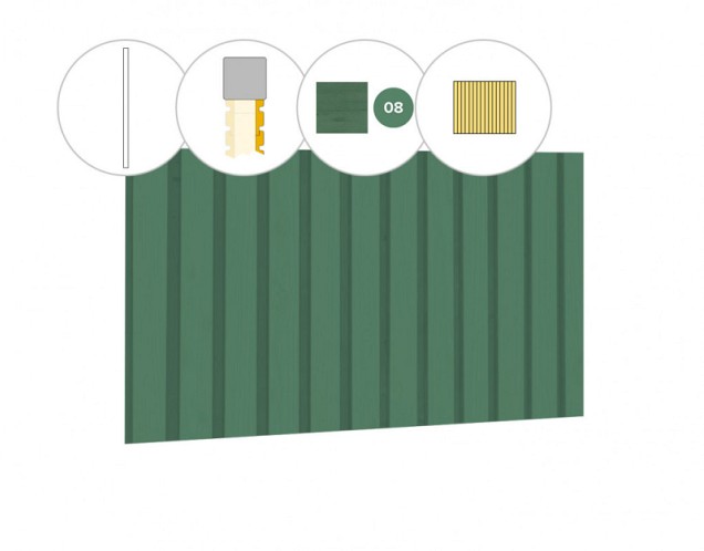 Rhombusprofiel plankenset vuren bij voorwand D, 328,5 x 285 cm, jungle groen gespoten ~