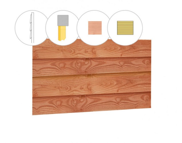 Zweeds rabat douglas enkelzijdige wand C, 278,5x224 cm. onbehandeld. ~