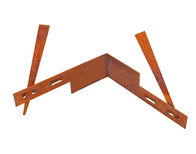 Mevosteel hoekstuk met 2 pennen in/outside 36,5x10,2 cm. ongecoat (Corten 2 mm) ~
