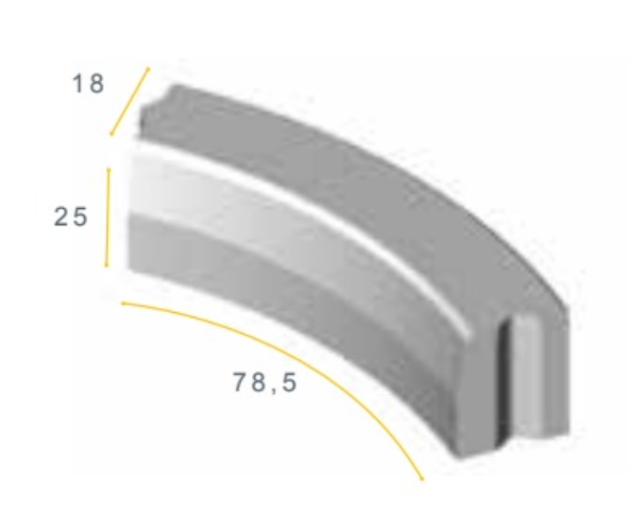Trottoirband bochtstuk visbek R=0,5 inwendig grijs 18/20x25x78,5cm ~