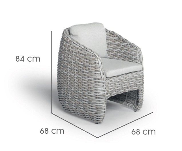 Wakkanda Dining Chair robuust 20 mm PE draad. Swiss Fabrics all weather kussens Kubo (68x68x84 cm) ~