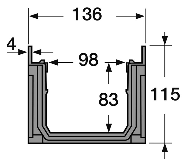 Connecto 100 PP 1000x136 H=115 Grijs - CAN177 ~