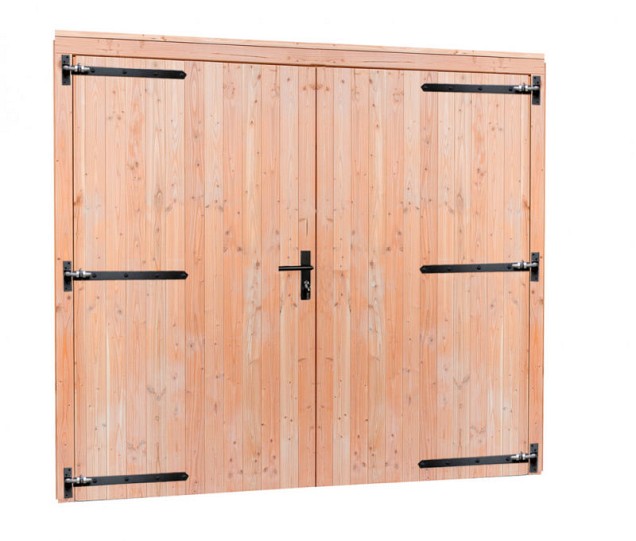 Douglas dubbele deur extra breed met zwart beslag. inclusief kozijn 255x209 cm onbehandeld ~