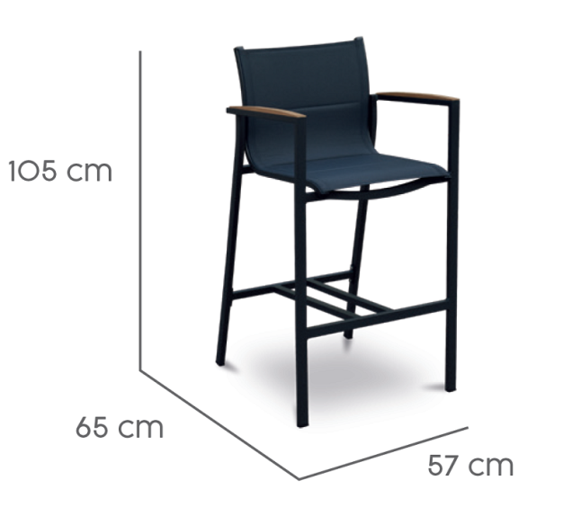 Bar kruk Bar Stoel. Dubbele Textilene met Solid Teak (FSC) Charcoal / Teak  (57x65x105 cm) ~