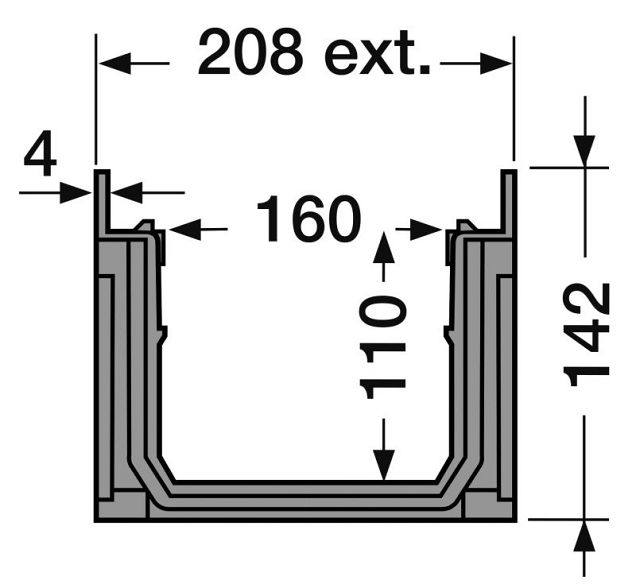 Connecto 100 PP 1000x208 H=142 grijs - CAN188 ~