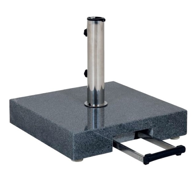 Parasolvoet 40 kg zwart gepolijste graniet parasolvoet, stokdiameter tot 48 mm. wieltjes / telescoop handgreep Zwart gepolijst (50x50 cm) ~