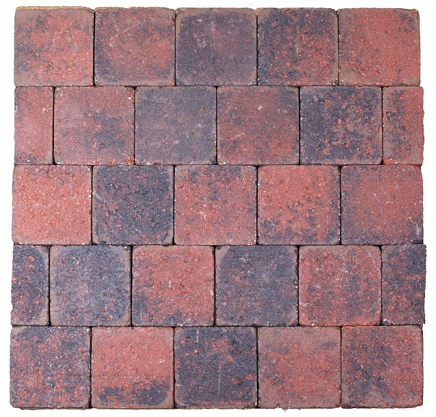 Kobbelstones getrommeld rood-zwart 14x14x7 cm. ~