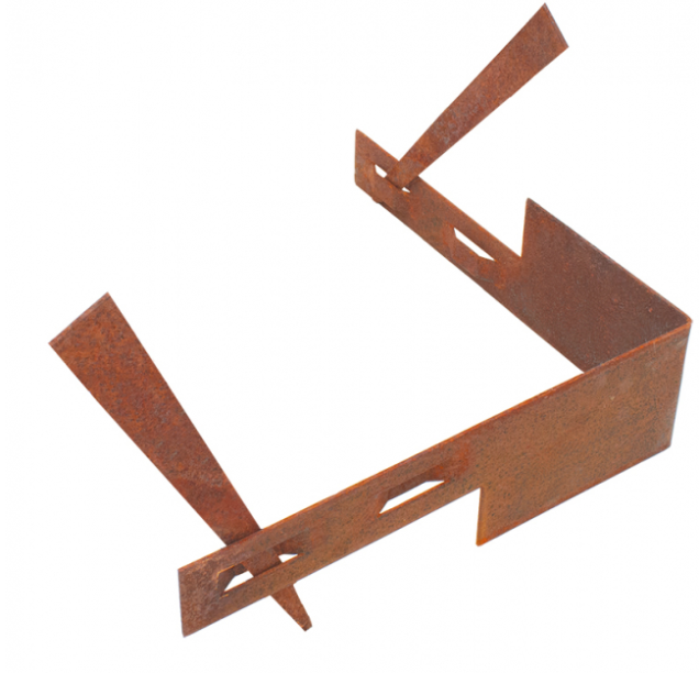 Mevosteel hoekstuk met 2 pennen in/outside 36,5x10,2 cm. ongecoat (Corten 2 mm) ~