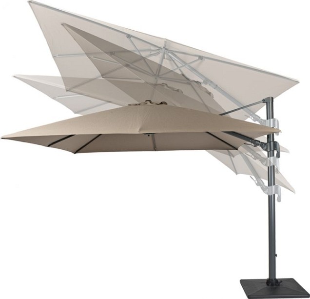 Duraflex zweefparasol dubbele knikfunctie. exclusief (kruis)voet. Swiss Fabrics doek Taupe (300x300 cm) ~