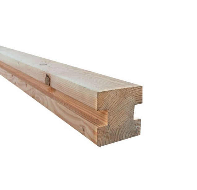 Douglas sleufpaal 9,5x9,5x300 cm. t.b.v. 28 mm profielplanken, tussenpaal, onbehandeld. ~