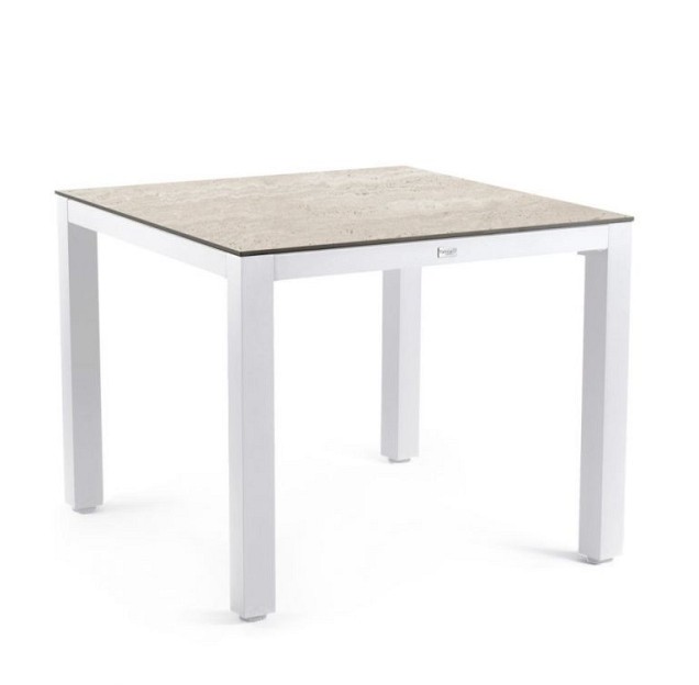 Briga Dining Table Trespa Travertin 100 x 100 cm Creme White ~