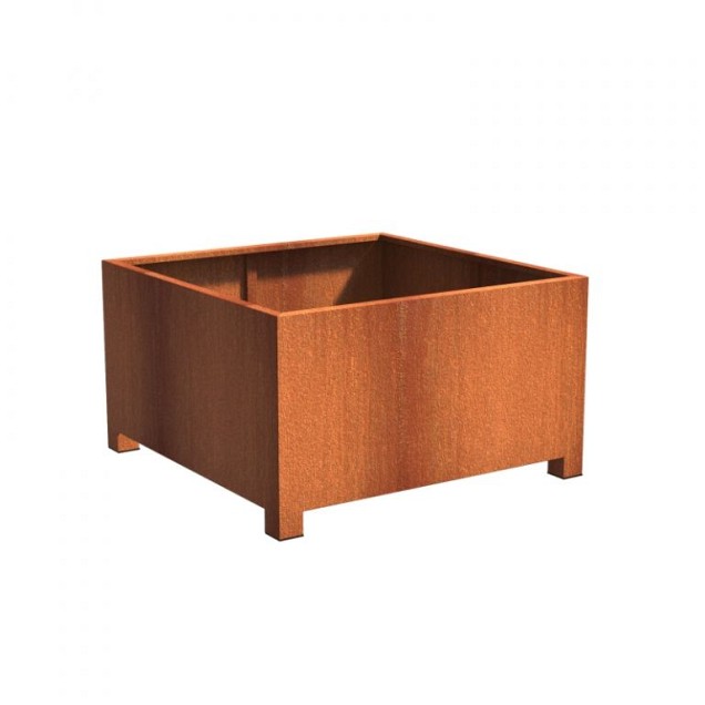 CorTen bloembak met pootjes (LxBxH) 140x140x80 cm. (2 mm.) ~